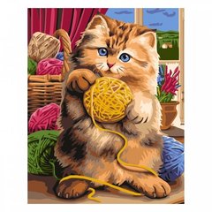 Картина по номерам "Котик з клубочком ниток", 30х40 см