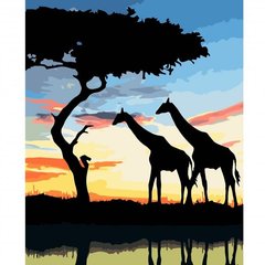 Картина по номерам "Дві жирафи на сході сонця", 40х50 см