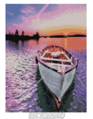 Алмазна мозаїка "Човен на фоні яскравого заходу сонця", 30х40 см