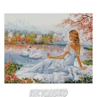 Алмазна мозаїка «Дівчина та лебеді», 40х50 см