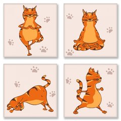 Картина за номерами. Поліптих "Yoga-cat" 4шт 18*18