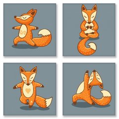 Картина по номерам. Полиптих "Yoga-fox" 4шт 18*18