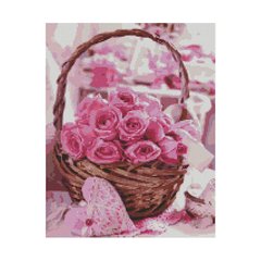 Алмазна мозаїка «Кошик з рожевими трояндами», 40х50 см