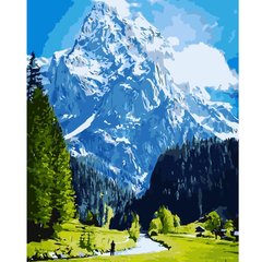 Картина по номерам "Блакитні гори та зелене поле", 40х50 см