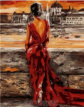 Картина за номерами "Жінка у червоному", 40х50 см