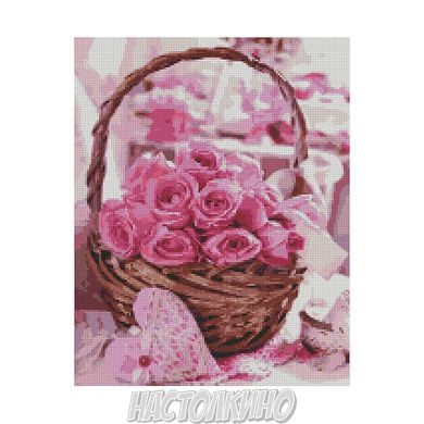 Алмазна мозаїка «Кошик з рожевими трояндами», 40х50 см