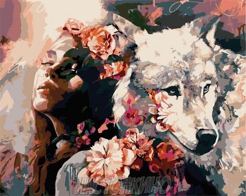 Картина за номерами "Дівчина з вовком", 40х50 см