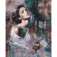 Картина за номерами "Дівчина з оленями", 40х50 см