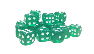 Кубик D6 14 мм, Зеленый, прозрачный с точками