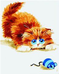 Картина по номерам "Рудий котик з мишкою", 30х40 см