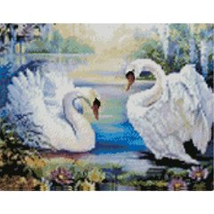 Алмазна мозаїка "Пара білих лебедів", 40х50 см
