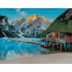 Алмазна мозаїка "Будинок біля гірського озера", 40х50 см