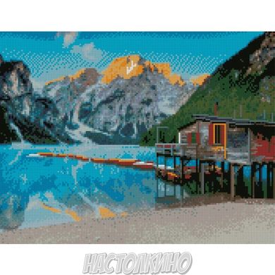 Алмазна мозаїка "Будинок біля гірського озера", 40х50 см