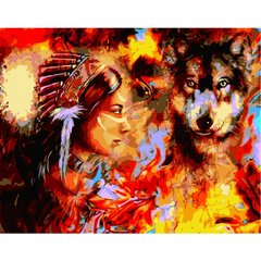 Картина за номерами "Жінка-команчі з вовком", 40х50 см
