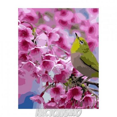Картина за номерами "Зелена пташка на гілці", 40х50 см