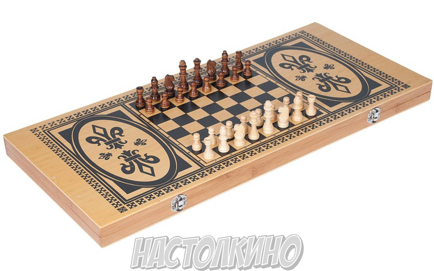 Игровой набор 3в1 нарды и шахматы и шашки, Бамбук (59х59 см)