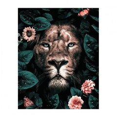 Картина по номерам "Лев серед квітів", 40х50 см