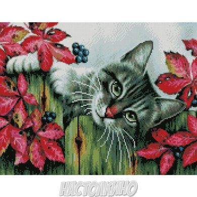 Алмазна мозаїка "Кіт у виноградній лозі", 40х50 см