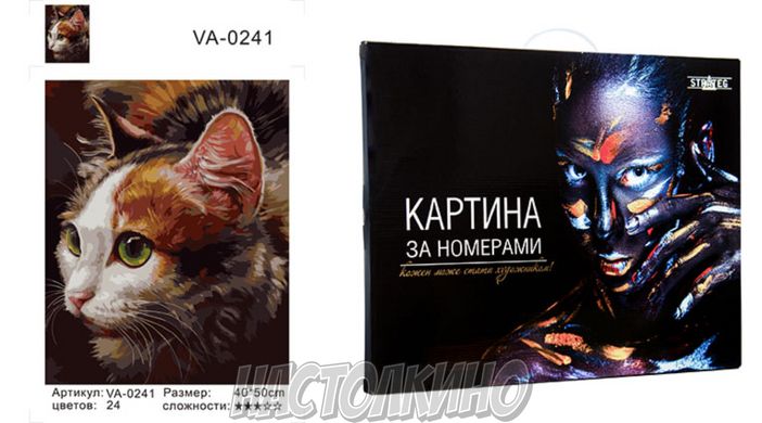 Картина за номерами "Зеленоокий кіт" , 40х50 см коробка Девушка