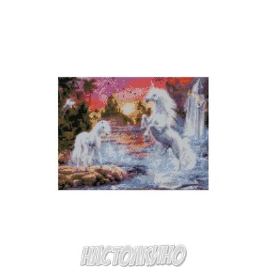 Алмазна мозаїка "Єдинороги біля водопаду", 30х40 см