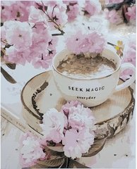 Картина по номерам "Ранкова кава серед квітів", 40х50 см