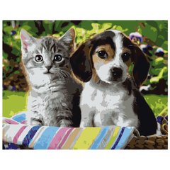 Картина по номерам "Кошеня та цуценя", 40х50 см