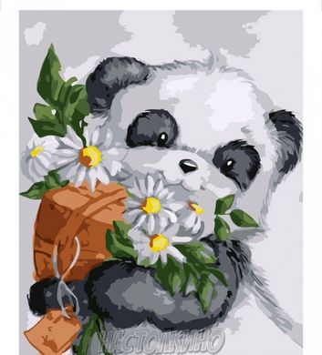 Картина за номерами "Панда з квітами", 30х40 см