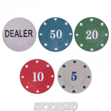 Покерный набор в пластмассовом кейсе на 100 фишек с номиналом